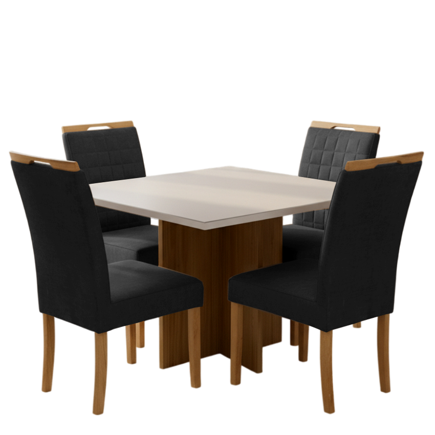 Mesa Salinas/Helô/Los Angeles 120 Cinamomo/Off White com Cadeiras Pandora 01 Veludo Preto 38 – CEL MÓVEIS + CARVALHO DEC - Imagem 3