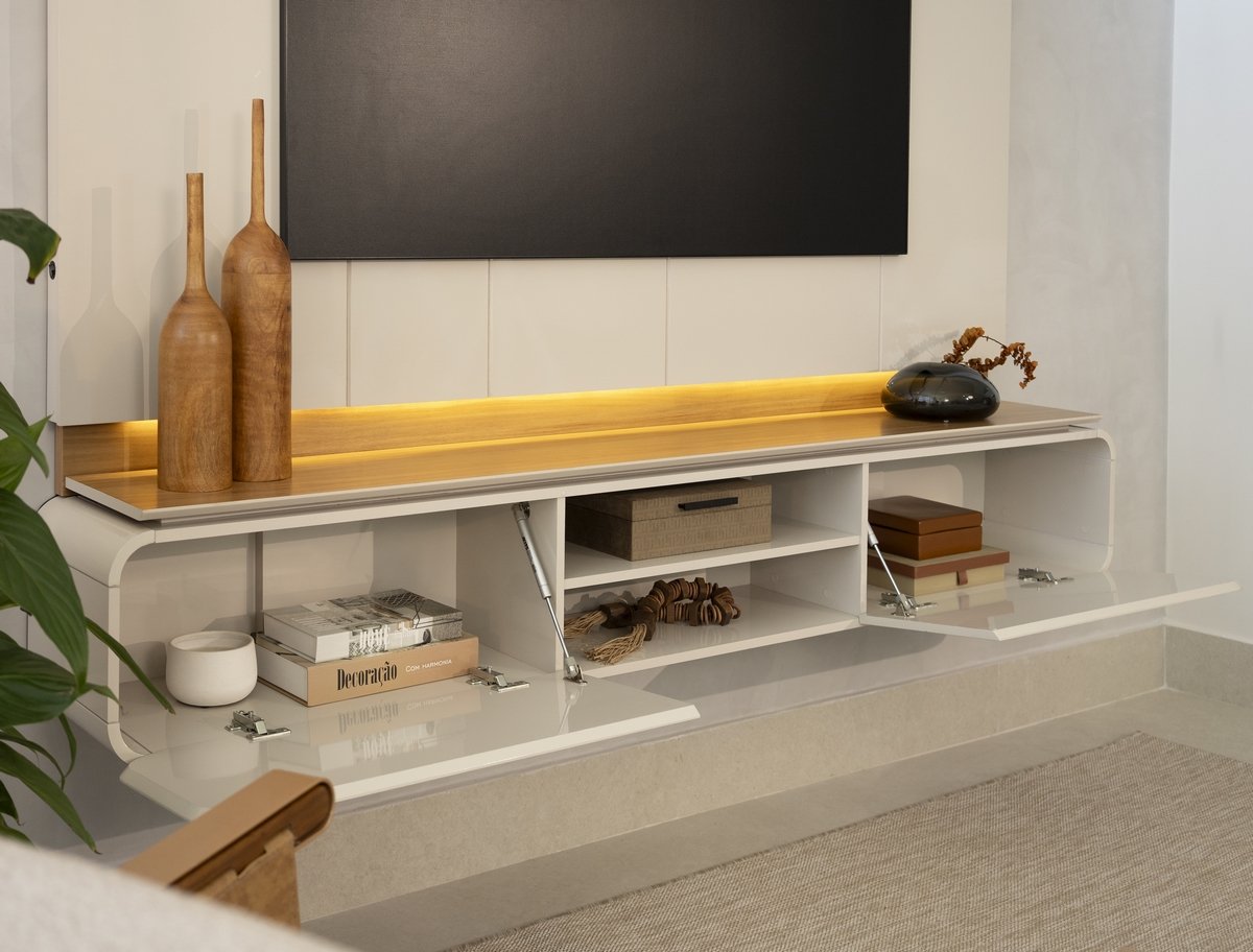 Painel Home até 75" Zurique Tauari/Off White Brilho - LINEA BRASIL - Imagem 4