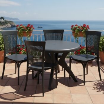 Mesa Deluxe 90 com 4 Cadeiras Robust Palha Preto – FORTE PLÁSTICO