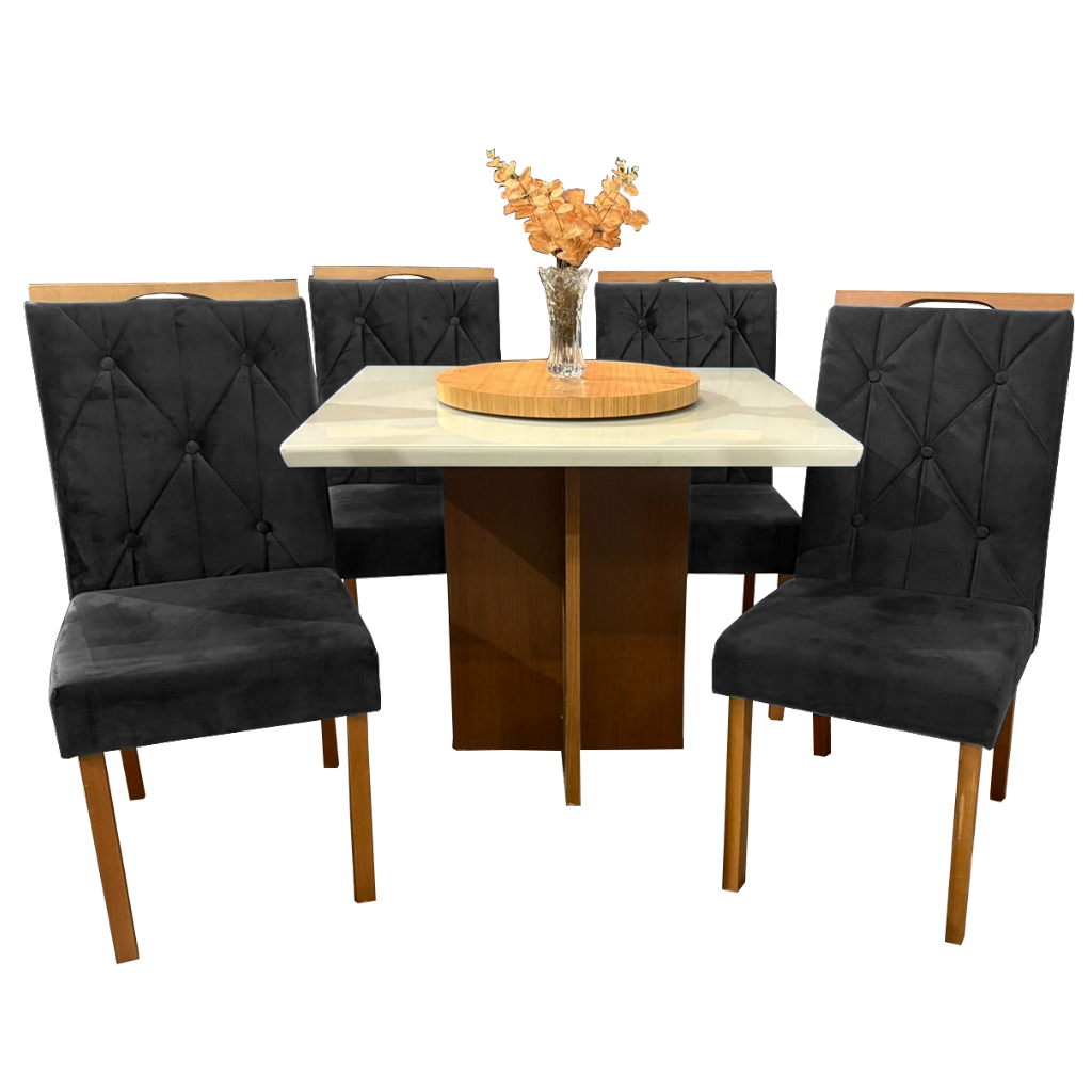 Mesa Salinas/Helô/Los Angeles 90 Cinamomo/Off White com 4 Cadeiras Yasmim Veludo Preto – CEL MÓVEIS + KM DECOR - Imagem 3