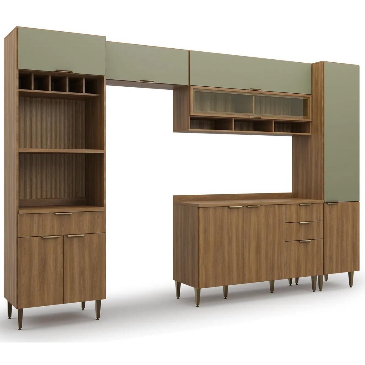 Cozinha 5 Peças Paris Nogal Manchester/Verde Matte - BATROL MÓVEIS - Imagem 4