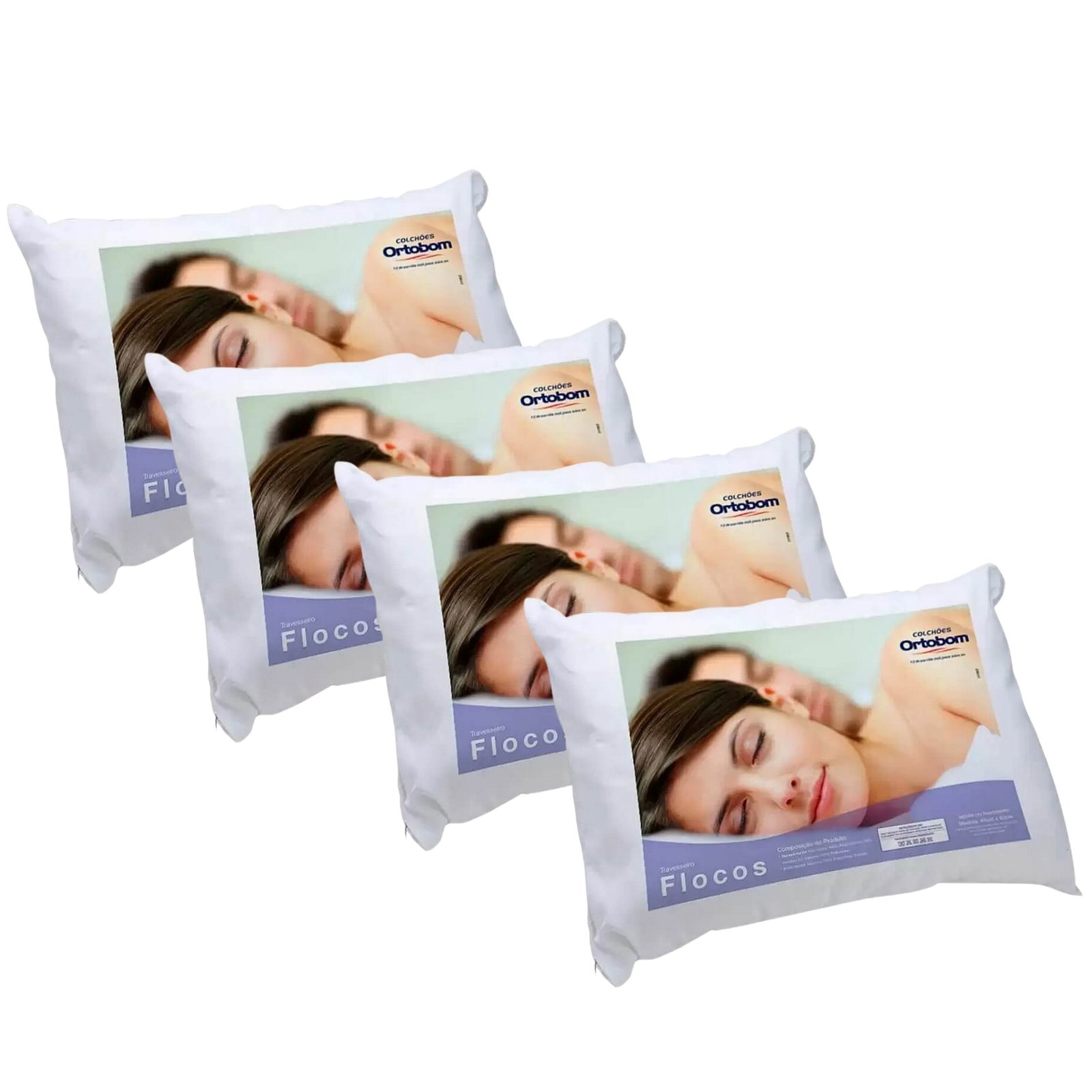 Kit 4 Travesseiros Flocos Conforto C15 - ORTOBOM