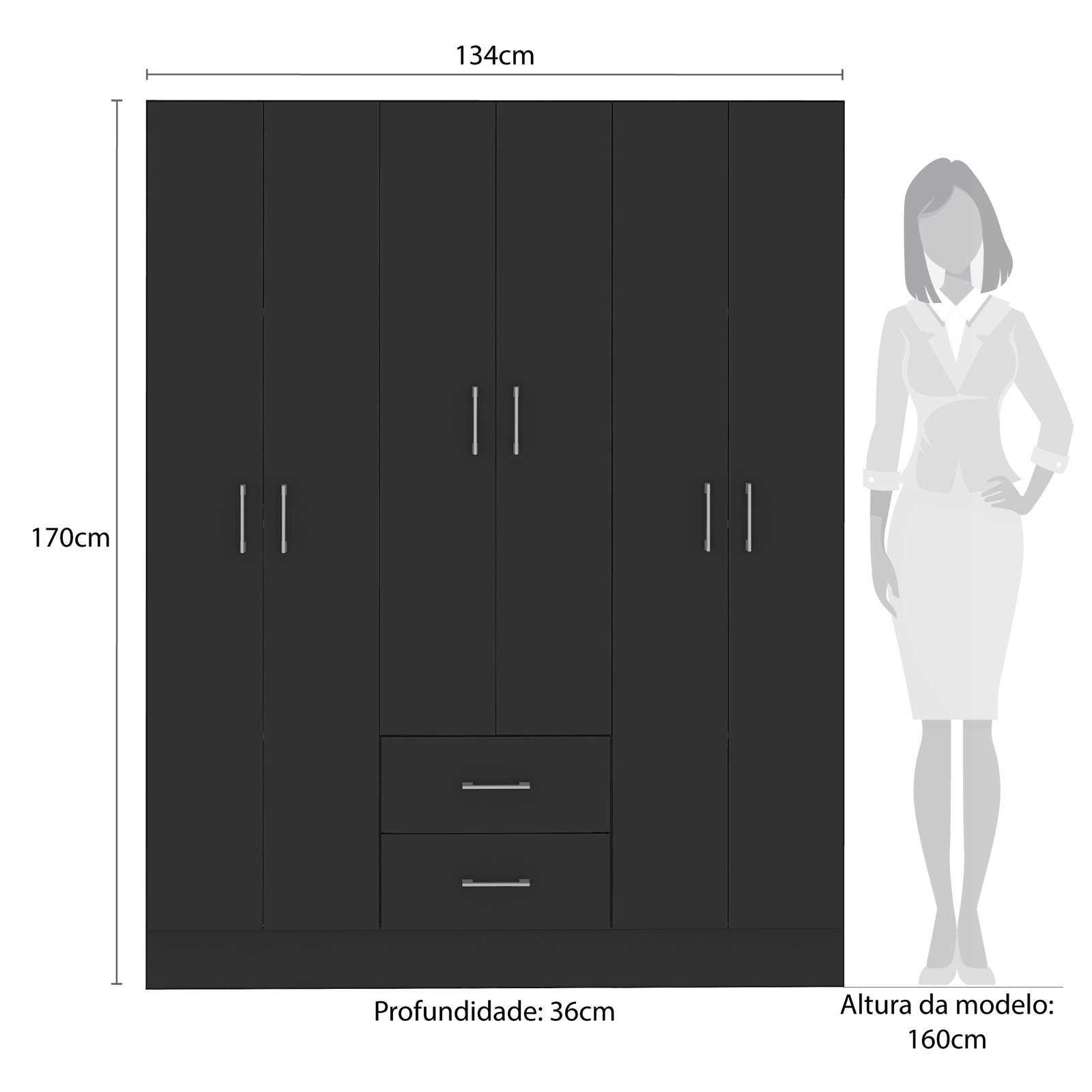 Guarda-Roupa 6 Portas Jamaica 6002 1,34 m Preto - FELLICCI - Imagem 3