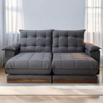 Sofá Retrátil e Reclinável Barcelona 2,50 m Veludo Cinza Grafite 330 - ESTOFADOS TEIXEIRA