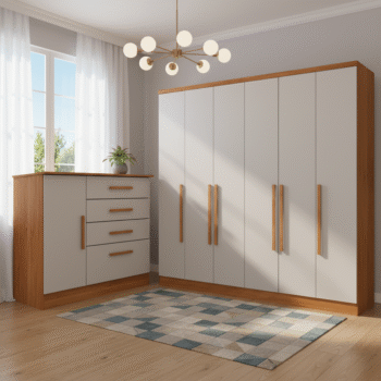 Guarda-Roupa 6 Portas Veneza/Padova + Cômoda Chicago/Berlim Cinamono/Off White - TCIL