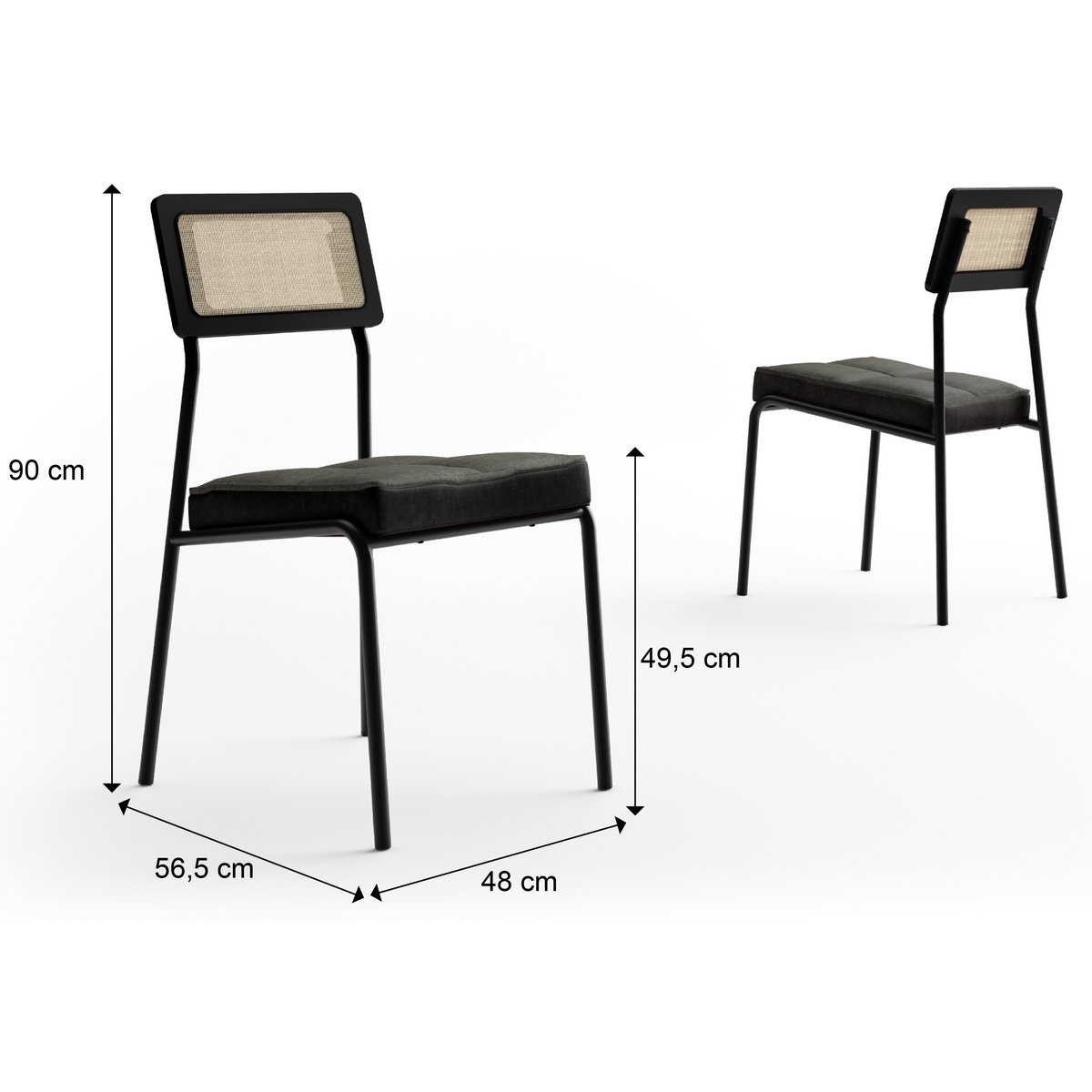 Kit 2 Cadeiras Lux 1741 Preto/Linho Grafite/Corino Preto - CARRARO MÓVEIS - Imagem 2