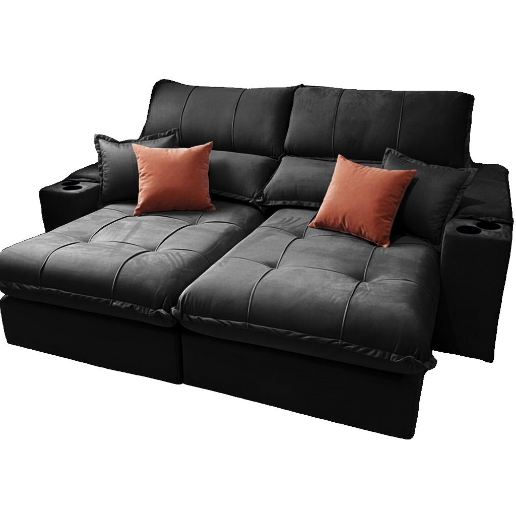 Sofá Retrátil e Reclinável Afrodite Slim 2,90 m Veludo Preto 111 – ZARAT ESTOFADOS - Imagem 3