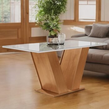 Mesa Classic 120 Cinamomo/Off White (Tampo Londres c/vidro ) - CEL MÓVEIS