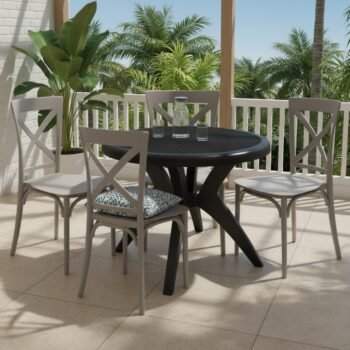 Mesa Deluxe 90 Preto com 4 Cadeiras Robust Cross Nude – FORTE PLÁSTICO