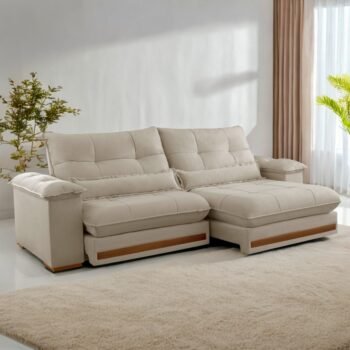 Sofá Retrátil e Reclinável Qatar 2,50 m Veludo Marfim B015 - TREVO ESTOFADOS