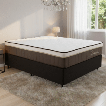 Colchão Casal Rondopremium Plus D33 + Base Box Simples Corino Preto – RONDOMÓVEIS + BIOSTAR