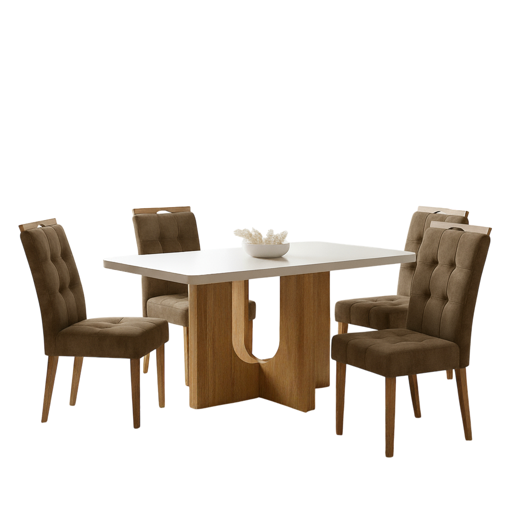 Mesa Dora 120 (Tampo 40 mm) Cinamomo/Off White com 4 Cadeiras Sophia Veludo Marrom – VALDEMÓVEIS + WM DECOR - Imagem 3