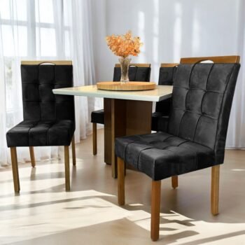 Mesa Salinas/Helô/Los Angeles 120 Cinamomo/Off White com 4 Cadeiras Sophia Veludo Preto – CEL MÓVEIS + WM DECOR
