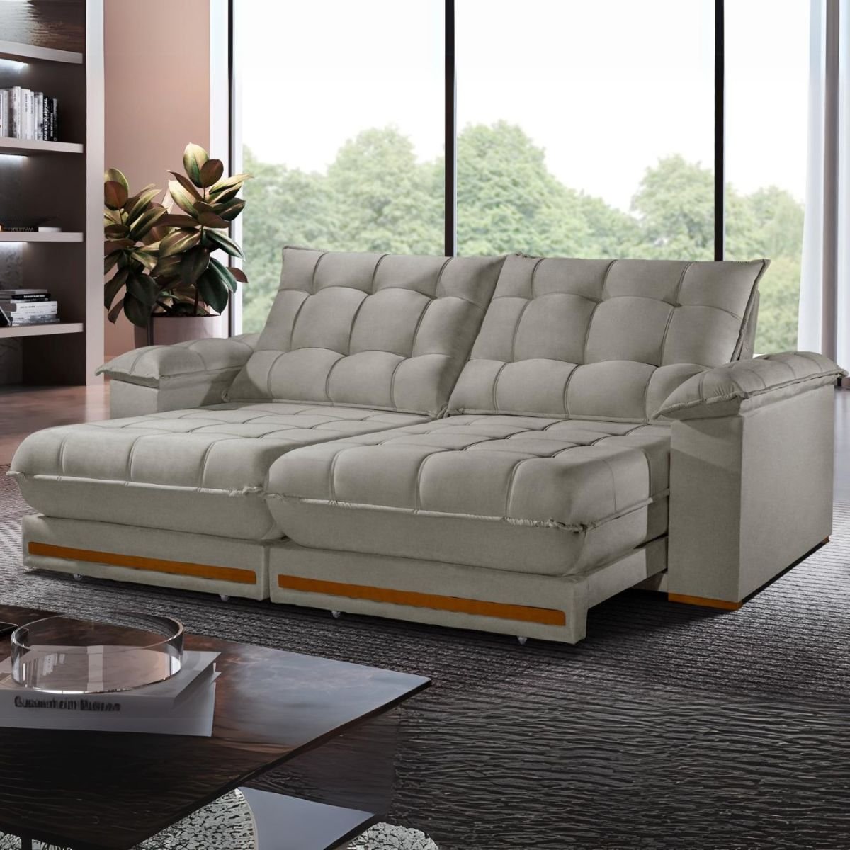 Sofá Retrátil e Reclinável Barcelona 2,50 m Veludo Cinza Prata 319 - ESTOFADOS TEIXEIRA - Imagem 2