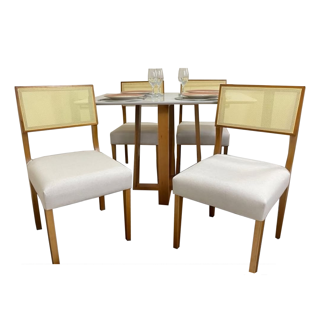 Mesa Pedro 120 Mel/Off White + 4 Cadeiras Grécia Mel/Linho Bege – ART ASSENTOS + HR MOVELARIA - Imagem 2