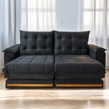 Sofá Retrátil e Reclinável Barcelona 2,50 m Veludo Preto 322 - ESTOFADOS TEIXEIRA