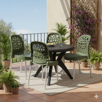 Mesa Deluxe 90 Preto com 4 Cadeiras Deluxe Verde – FORTE PLÁSTICO