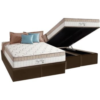 Colchão Queen King Best D28 + Base Box Baú Marrom – ANJOS COLCHÕES + BIOSTAR