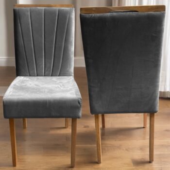 Kit 2 Cadeiras Patrícia 01 Imbuia Mel/Veludo Cinza Grafite 406 – CARVALHO DECOR