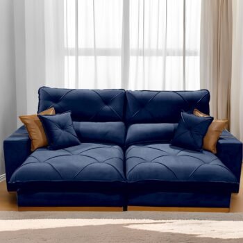 Sofá Retrátil e Reclinável Aquiles/Gran Bello 2,10 m Veludo Azul 104 - ZARAT ESTOFADOS