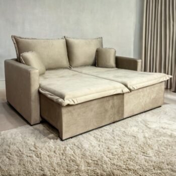 Sofá Cama Retrátil Positano 1,80 m Veludo Bege 3040/04 - INNOVE ESTOFADOS