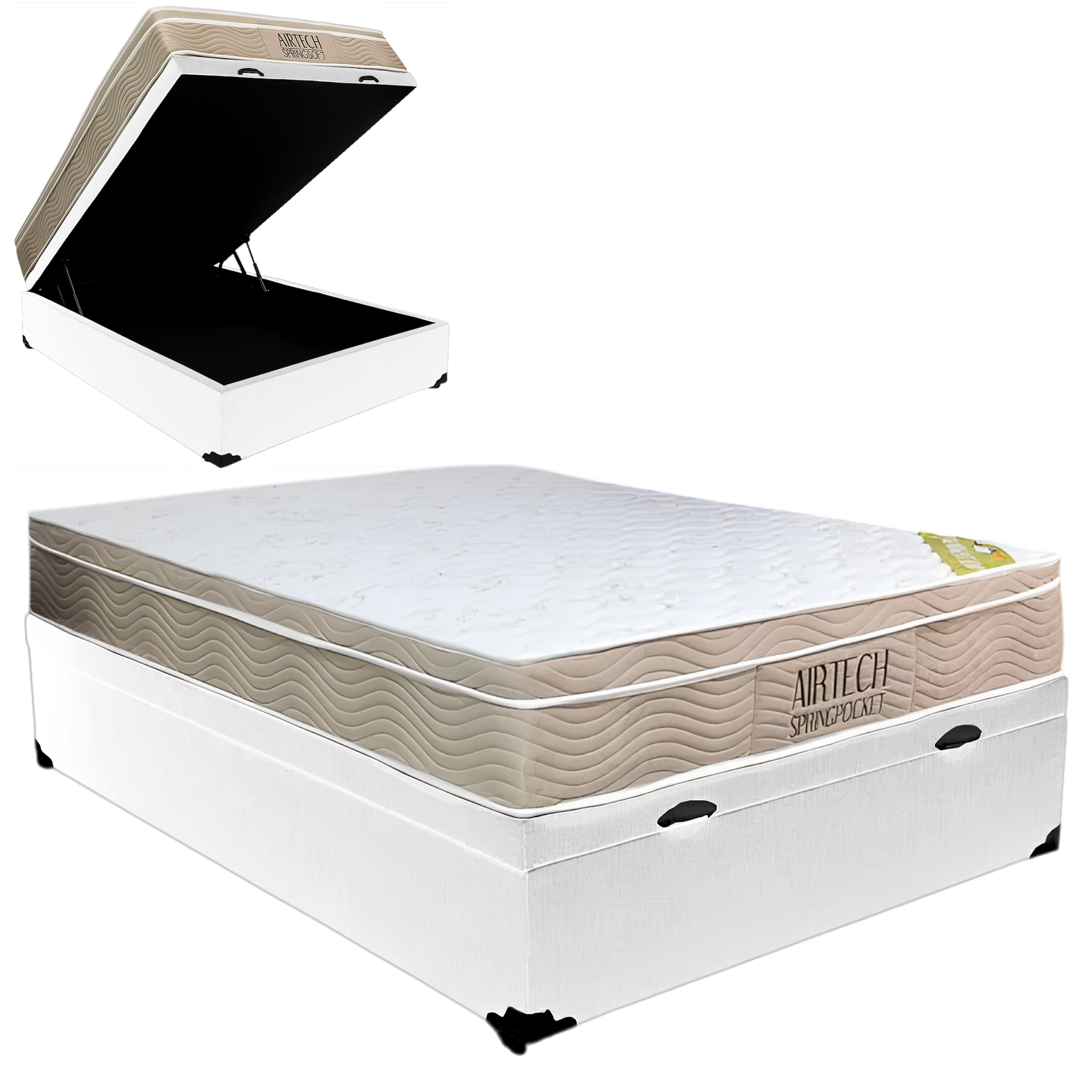 Colchão Casal Airtech Springpocket + Base Box Baú Corino Branco – ORTOBOM + ALTO NÍVEL CAMAS E COLCHÕES - Imagem 2