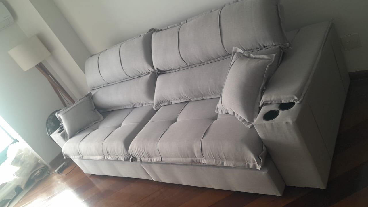 Sofá Retrátil e Reclinável Zeus/Afrodite 2,90 m Linho Cinza – ZARAT ESTOFADOS - Imagem 2