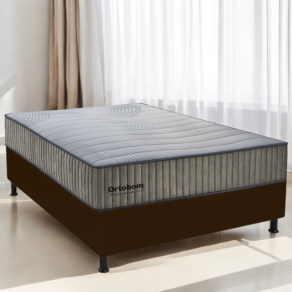 Colchão Casal Exclusive Foam D33 + Base Box Simples Corino Marrom – ORTOBOM + BIOSTAR