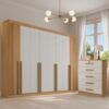 Guarda-Roupa 8 Portas Daymond Cinamono/Off White/Ripado + Cômoda Ipanema Cinamono/Off White – D’DORO MÓVEIS