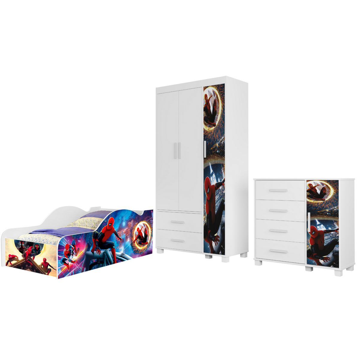 Guarda-Roupa 3 Portas Lívia 0,89 m + Cômoda 4 Gavetas com Sapateira Lívia + Cama Juvenil Carro Homem-Aranha 14 (Menino) - Imagem 4