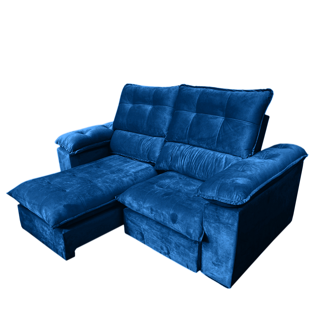 Sofá Retrátil e Reclinável Suíça 2,10 m Veludo Azul - LEO DECOR - Imagem 2