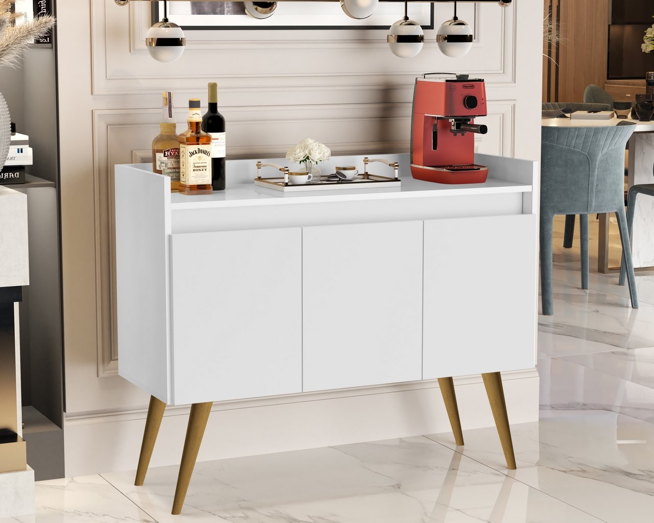 Buffet 3 Portas Gold Branco/Mel/Branco – MÓVEIS PRIMUS - Imagem 3