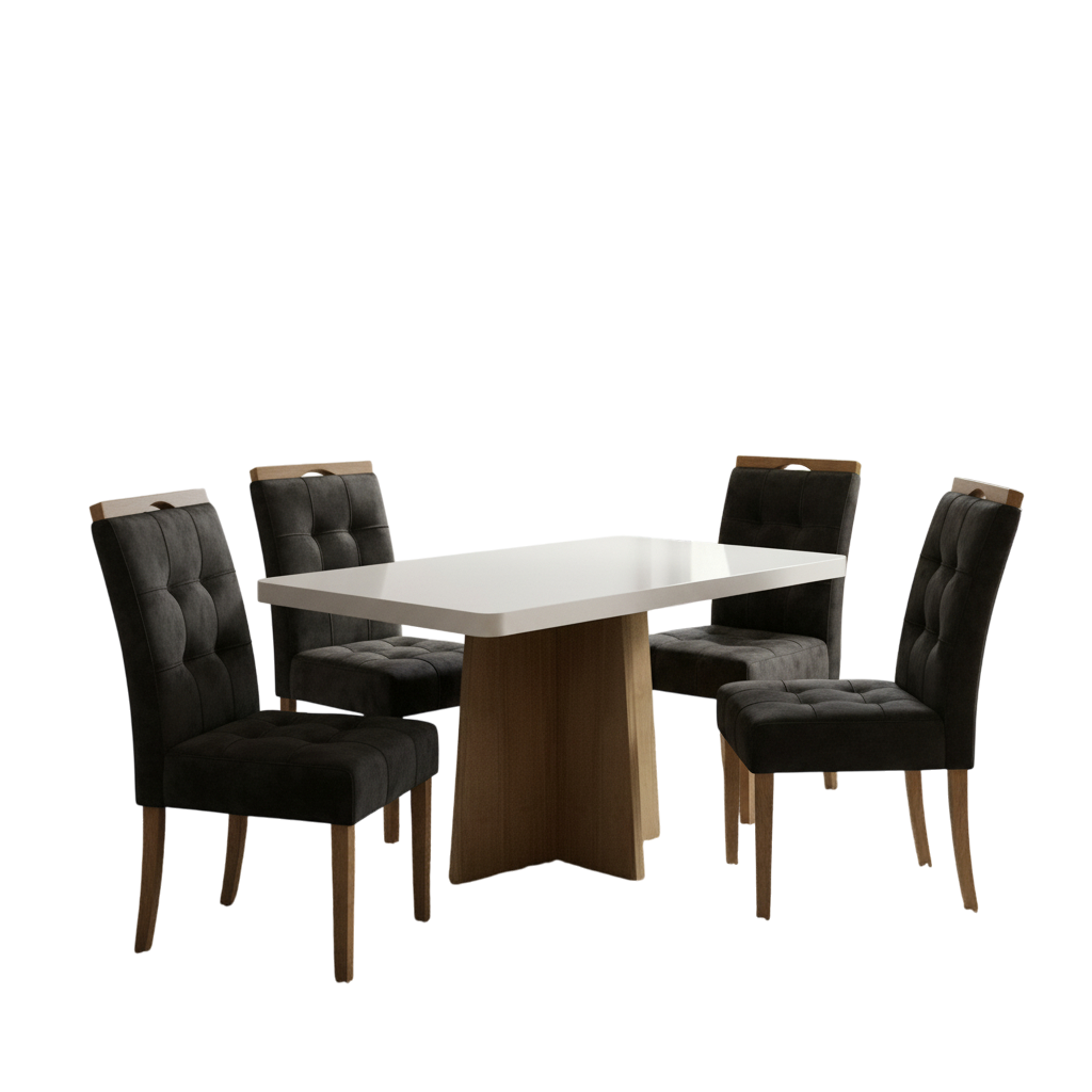 Mesa Jade 120 (Tampo 40 mm) Cinamomo/Off White com 4 Cadeiras Sophia Veludo Preto – VALDEMÓVEIS + WM DECOR - Imagem 3
