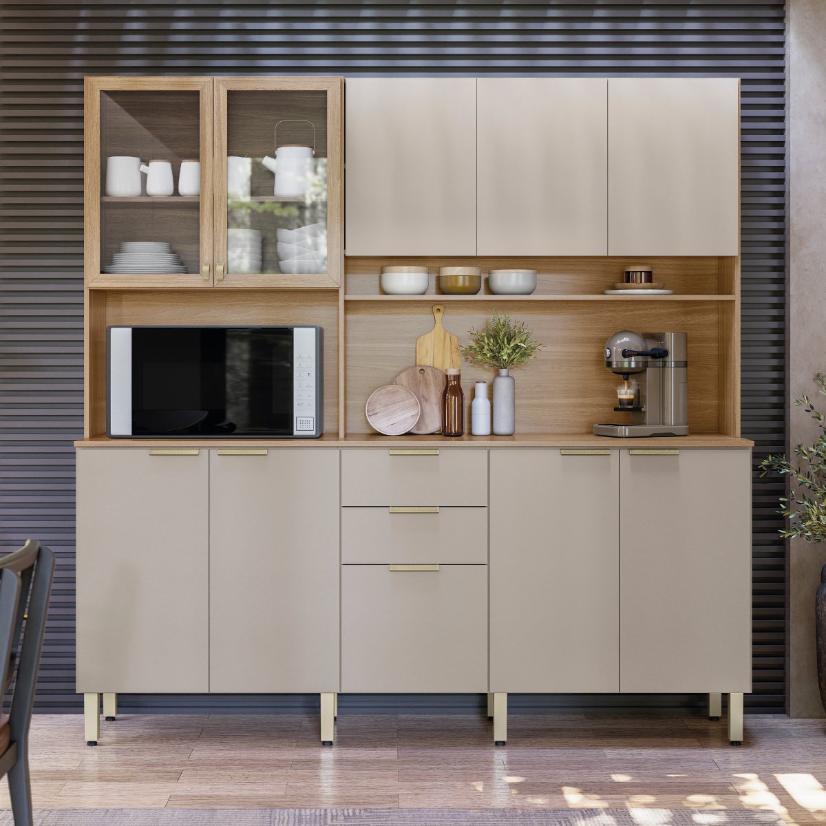 Kit Cozinha Amora 1,98 m Amêndola/Nude Prime TX – DEMÓBILE - Imagem 2