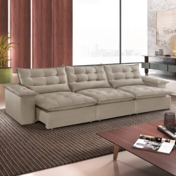 Sofá Retrátil e Reclinável Niger 3,10 m Veludo Marfim B015 - TREVO ESTOFADOS