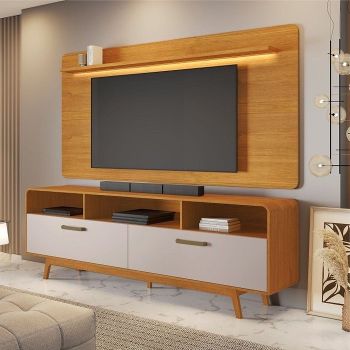 Painel até 70″ Cristal Cinamono + Rack Cristal Cinamono/Off White – JCM MOVELARIA - Imagem 2