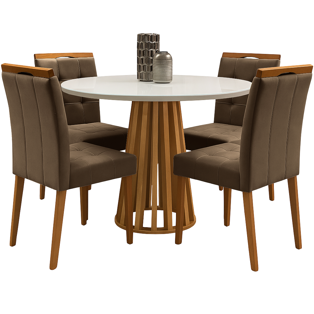 Mesa Redonda Berlim 100 Cinamono/Off White com 4 Cadeiras Sophia Veludo Marrom – CEL MÓVEIS + WM DECOR - Imagem 3