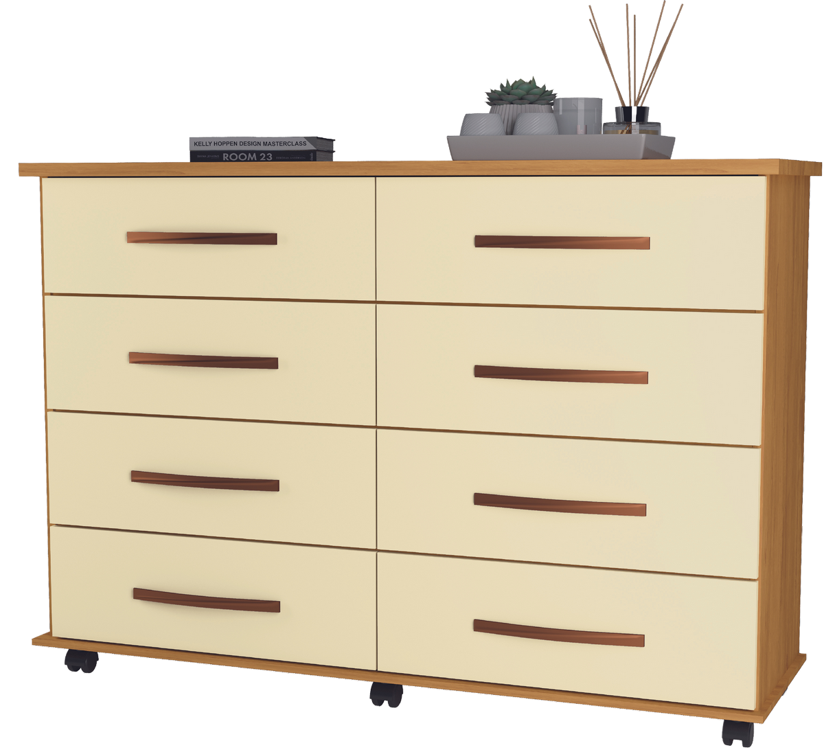 Cômoda 8 Gavetas Jade Mel/Pérola - MÓVEIS PRIMUS - Imagem 2