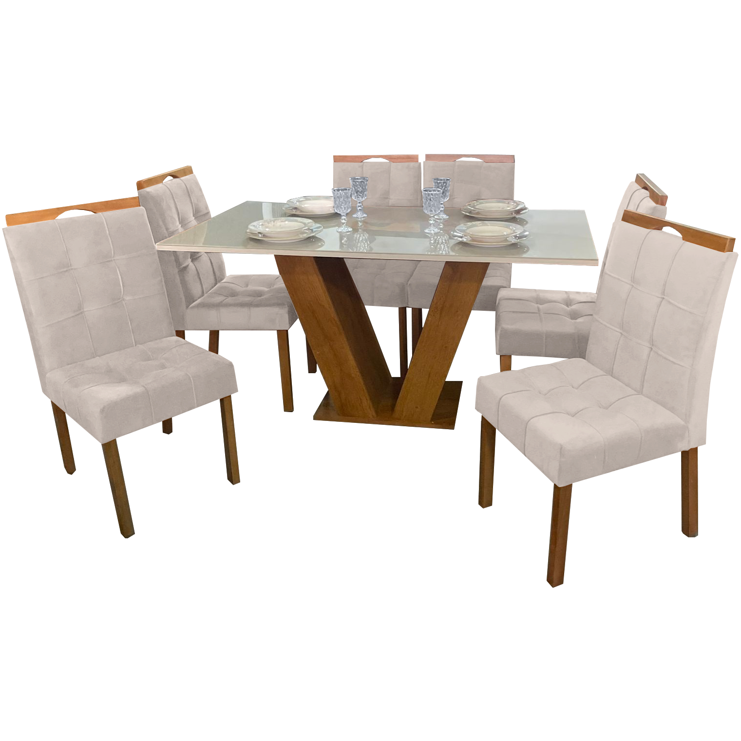 Mesa Classic 160 Cinamomo/Off White com 6 Cadeiras Sophia Mel/Linho Bege – CEL MÓVEIS + WM DECOR - Imagem 3