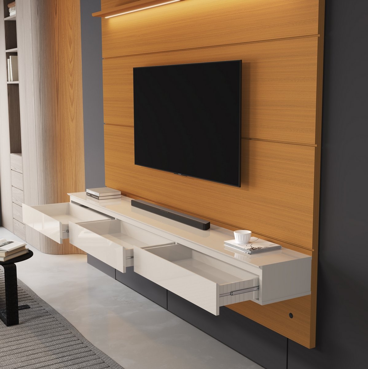 Home Suspenso até 75" Norton 1.8 (Bliss + Aspen) Cedro/Off White - EDN MÓVEIS - Imagem 3