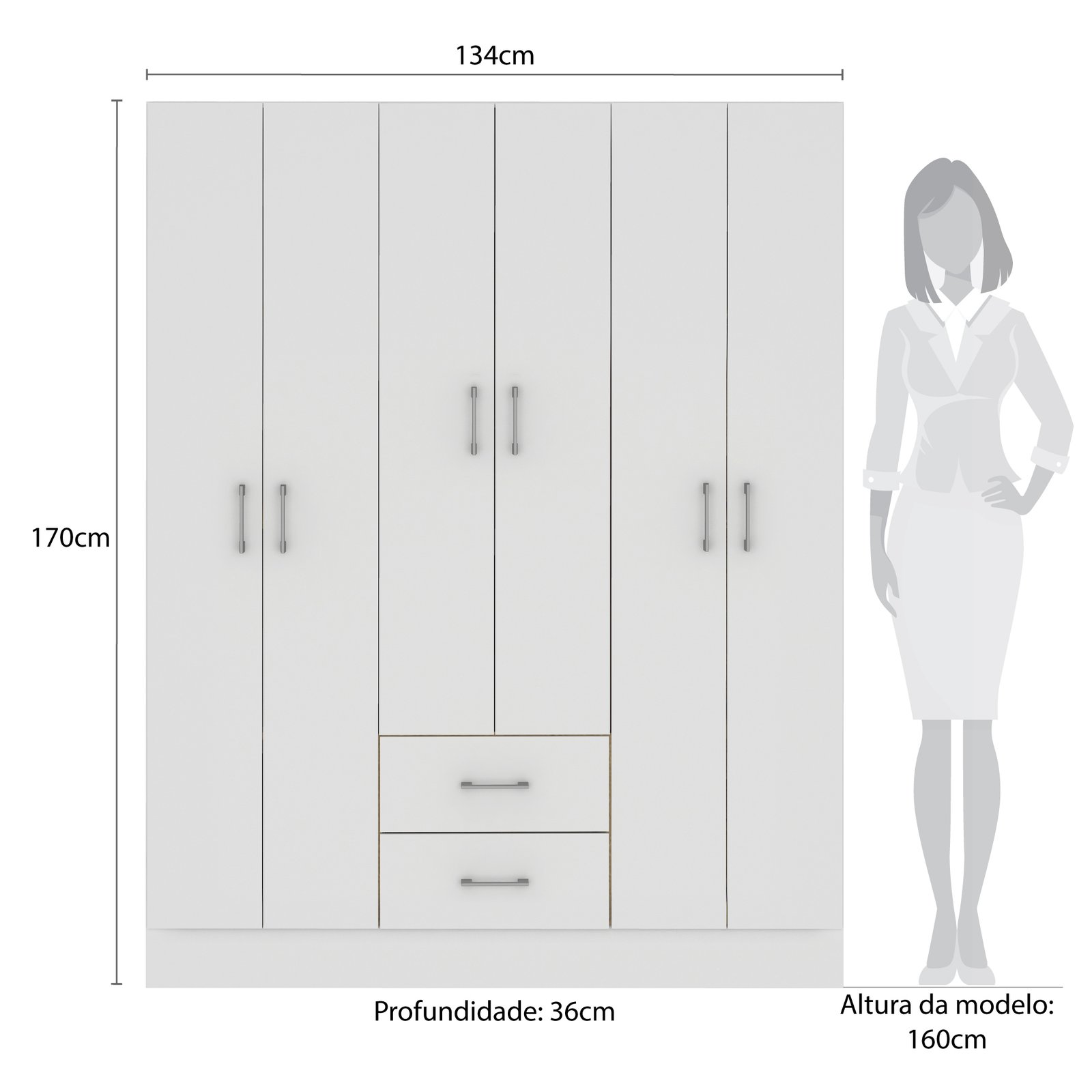 Guarda-Roupa 6 Portas Jamaica 6002 1,34 m Branco - FELLICCI - Imagem 3