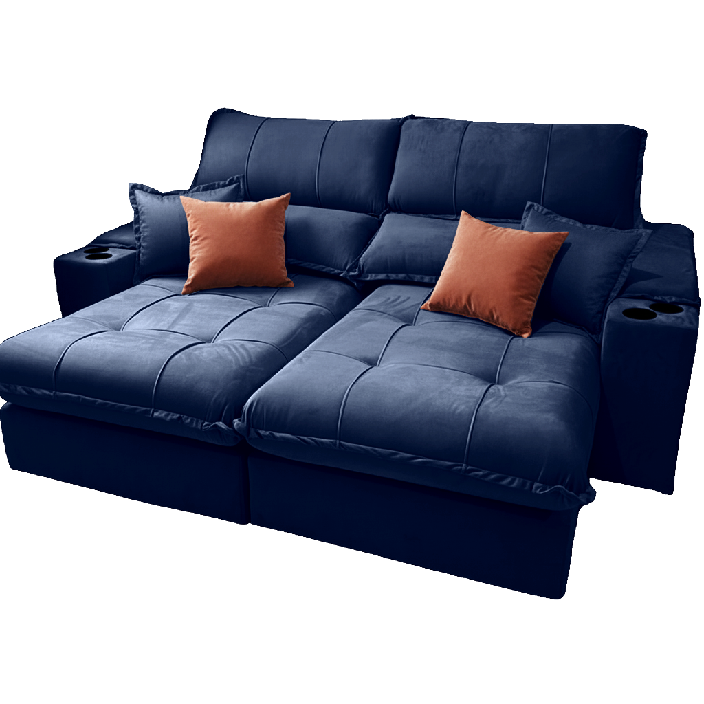 Sofá Retrátil e Reclinável Afrodite Slim 2,50 m Veludo Azul 104 – ZARAT ESTOFADOS - Imagem 3