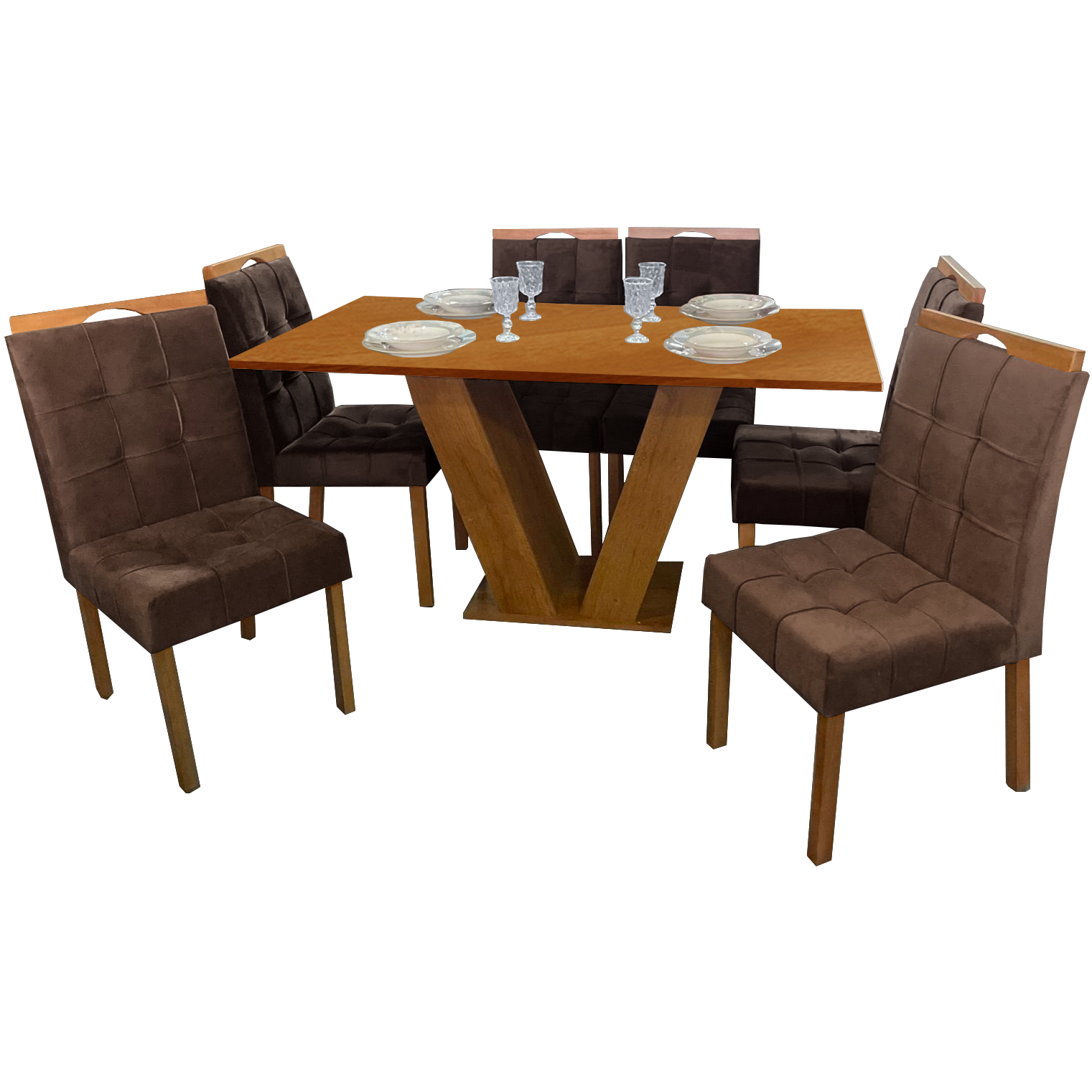 Mesa Classic 160 Cinamomo Laminado com 6 Cadeiras Sophia Mel/Veludo Marrom – CEL MÓVEIS + WM DECOR - Imagem 2