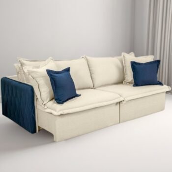 Sofá Cama Retrátil Blog 2,20 m Veludo Marfim/Azul - INNOVE ESTOFADOS