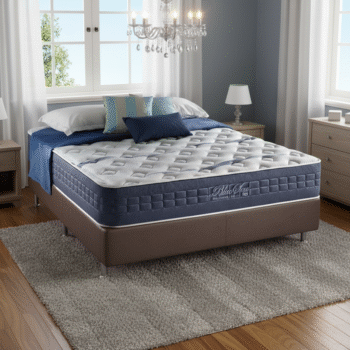 Colchão Casal Blue Sea D28 + Base Box Simples Corino Marrom – ANJOS COLCHÕES + ALTO NÍVEL CAMAS E COLCHÕES