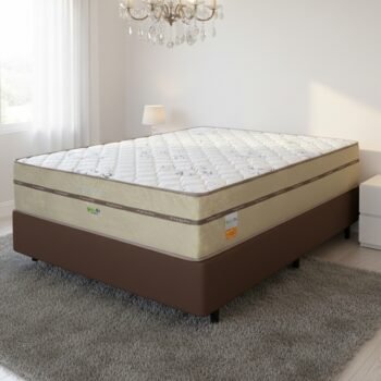 Colchão Casal Toronto D28 + Base Box Simples Corino Marrom - ECOTEC + BIOSTAR