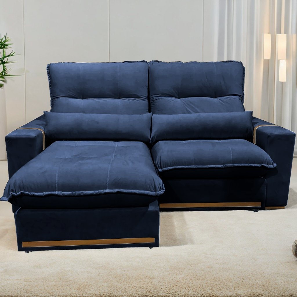 Sofá Retrátil e Reclinável Hórus 2,00 m Veludo Azul 104 - ZARAT ESTOFADOS