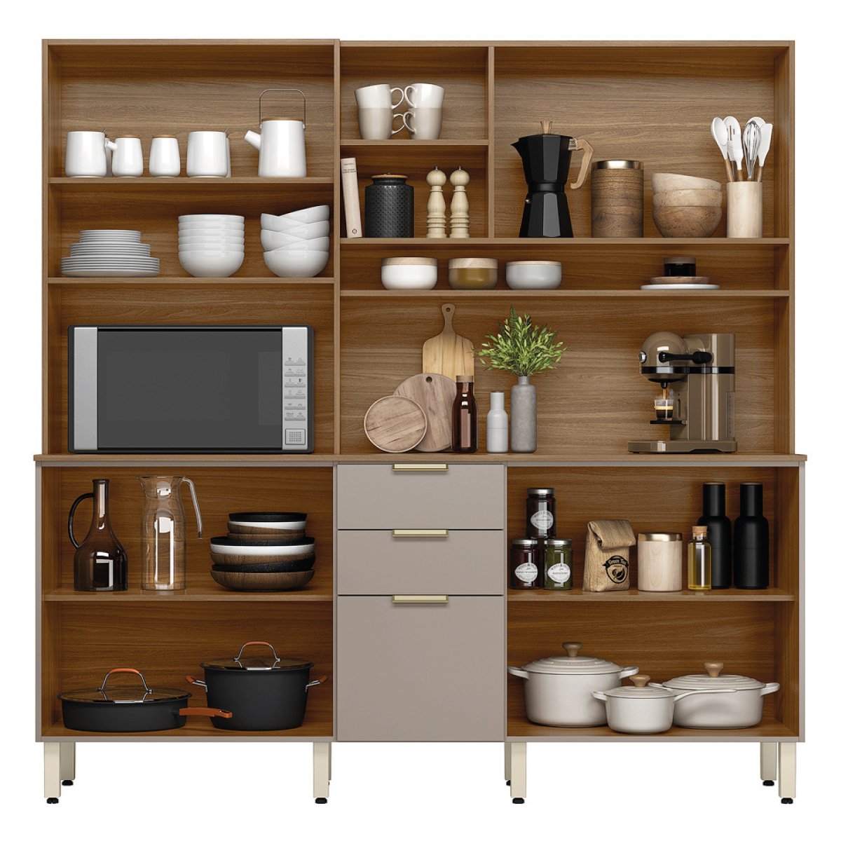 Kit Cozinha Amora 1,98 m Amêndola/Nude Prime TX – DEMÓBILE - Imagem 3