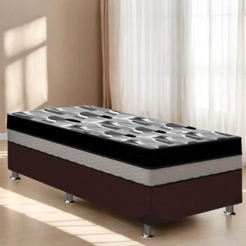 Colchão Solteiro ISO Dupla Face + Base Box Simples Corino Marrom – ORTOBOM + ALTO NÍVEL CAMAS E COLCHÕES
