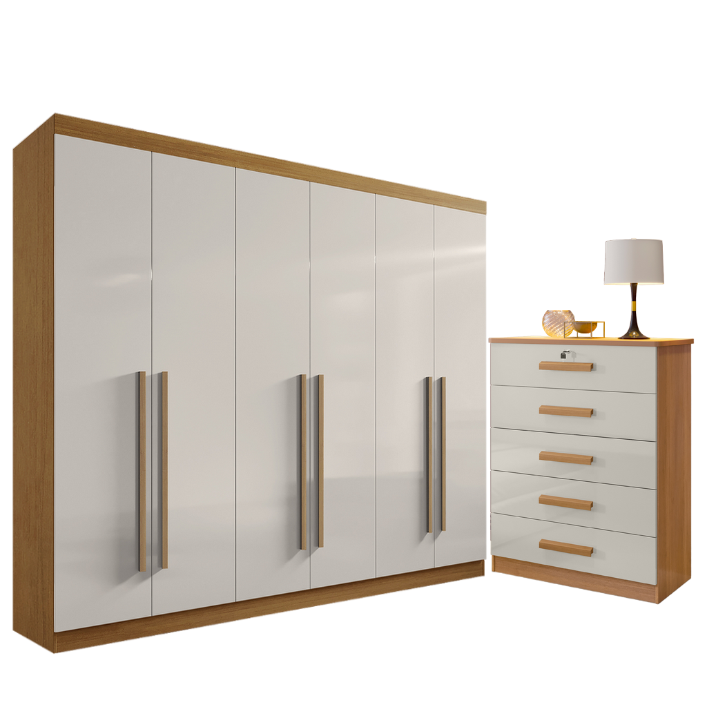 Guarda-Roupa 6 Portas Da Vinci + Cômoda Ipanema Cinamono/Off White – D’DORO MÓVEIS - Imagem 2
